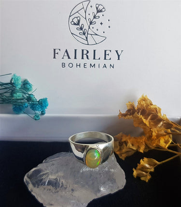 ethiopian opal solid silver ring boho jewellery unique handmade